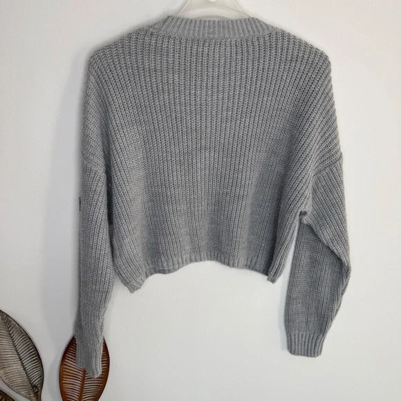 C30 BDG Urban Outfitters Sweater Womens Gray Cropped Ribbed Pullover Sexy Logo - Picture 6 of 6